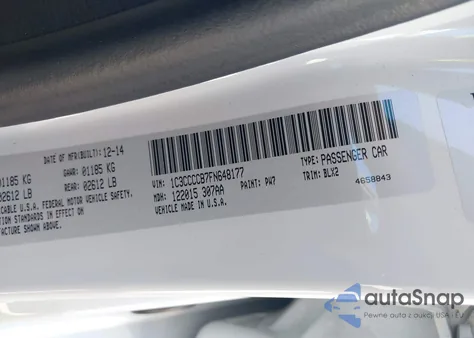 2015 Chrysler 200 C z USA, uszkodzony, nr VIN 1C3CCCCB7FN648177